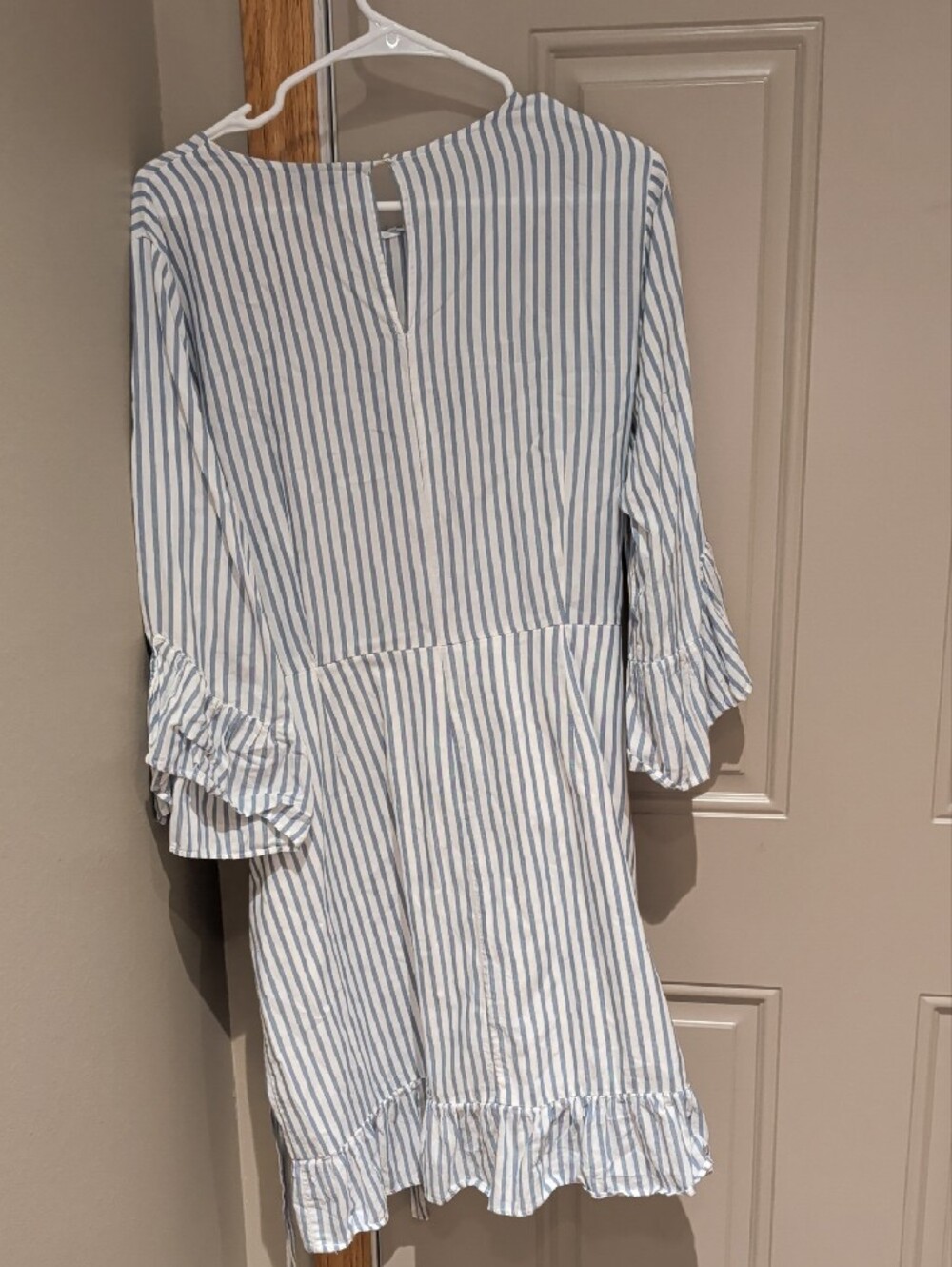 Blue and White Striped Long Sleeve Dress - Picture 2 of 2